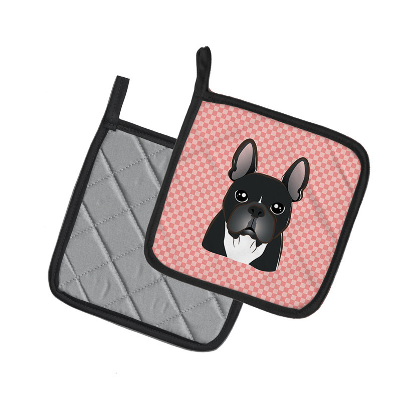 Cuisinier poignée bouledogue french french caroline Checkerboard, Rose / Noir