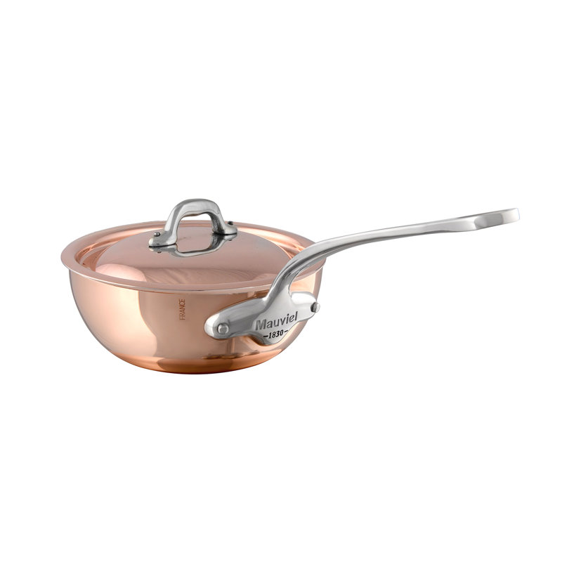 Mauviel M'heritage 150 S Copper Curved Splayed Saute Pan With Curved Lid, Cast Stainless Steel Handle, 1.3-Qt