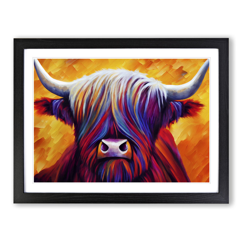 Highland Cow Vol.4 Abstract - Single Picture Frame Painting, Black, 46cm H x 64cm W x 2cm D