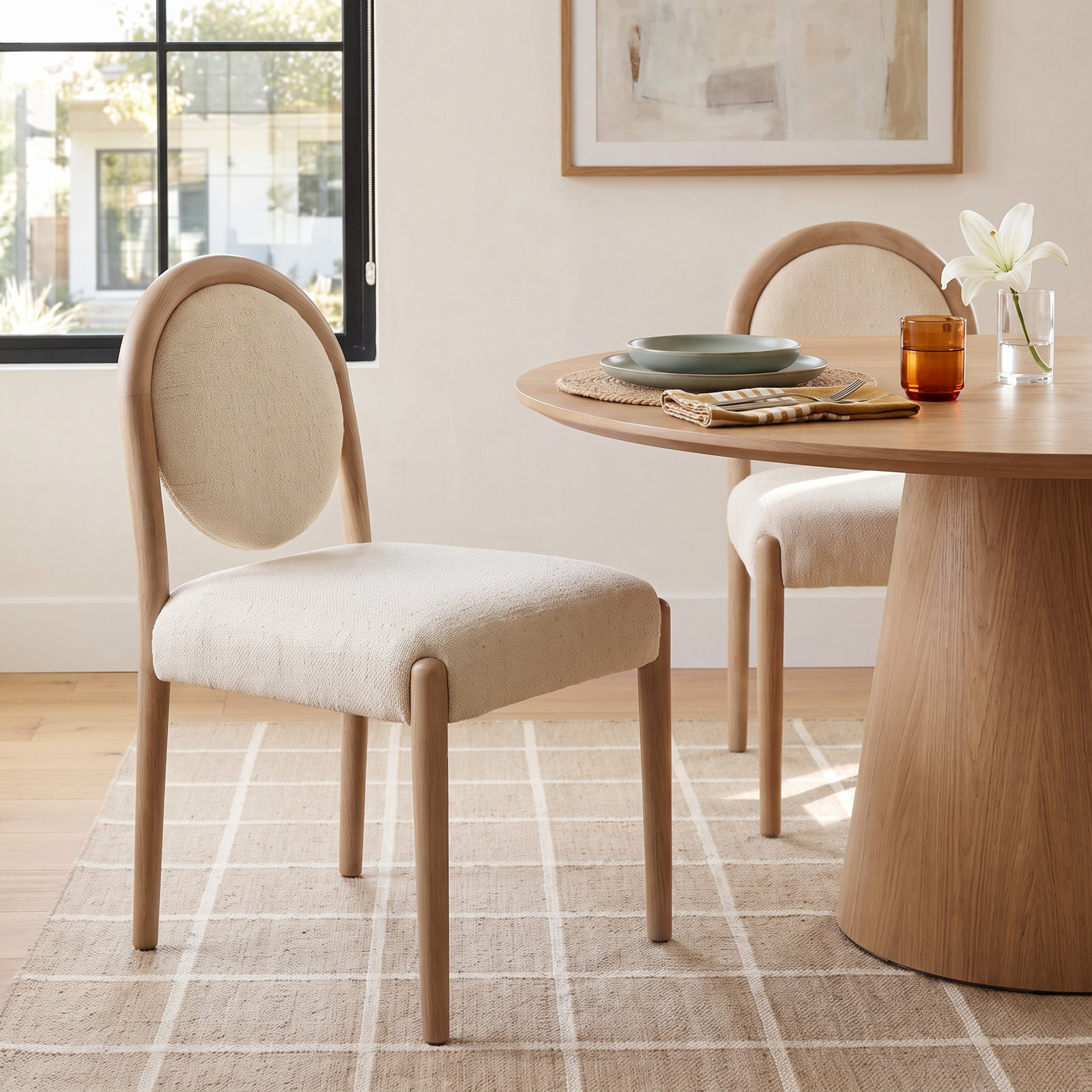 Erina Genuine Leather Oak Dining Chair, Thames Cream