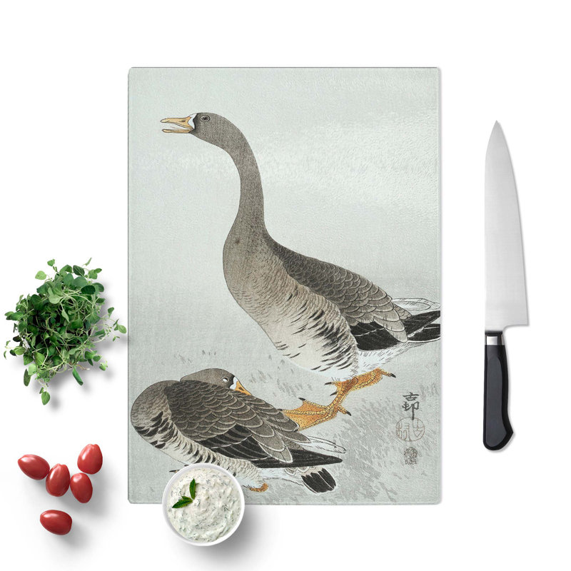 Tempered Glass Pair of Geese by Ohara Koson Chopping Board, 20 cm W x 28.5 cm L