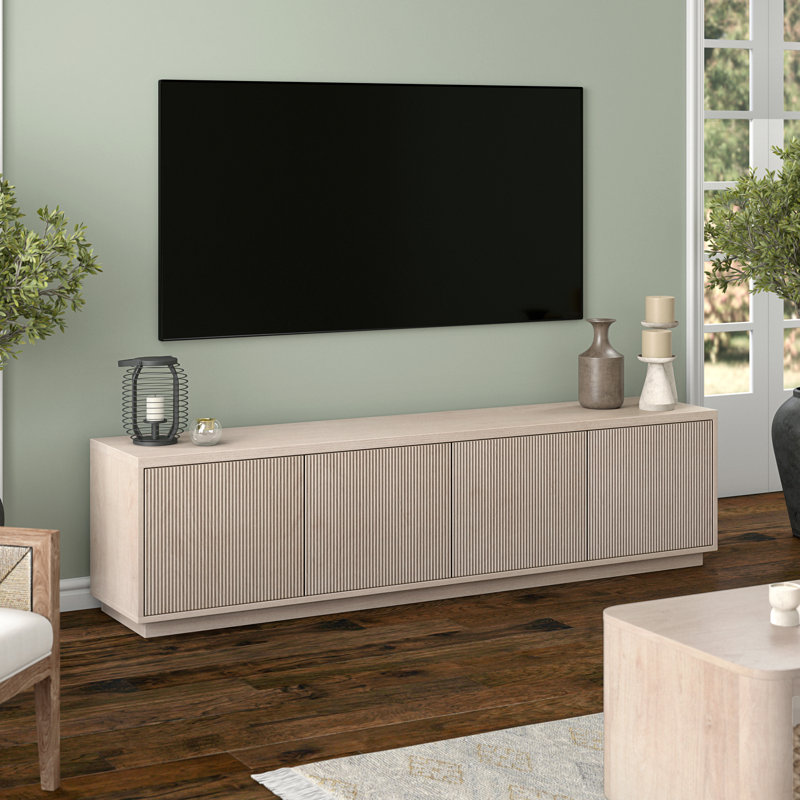 Hanson Rectangular Fluted TV Stand for TV's up to 85", White Wood