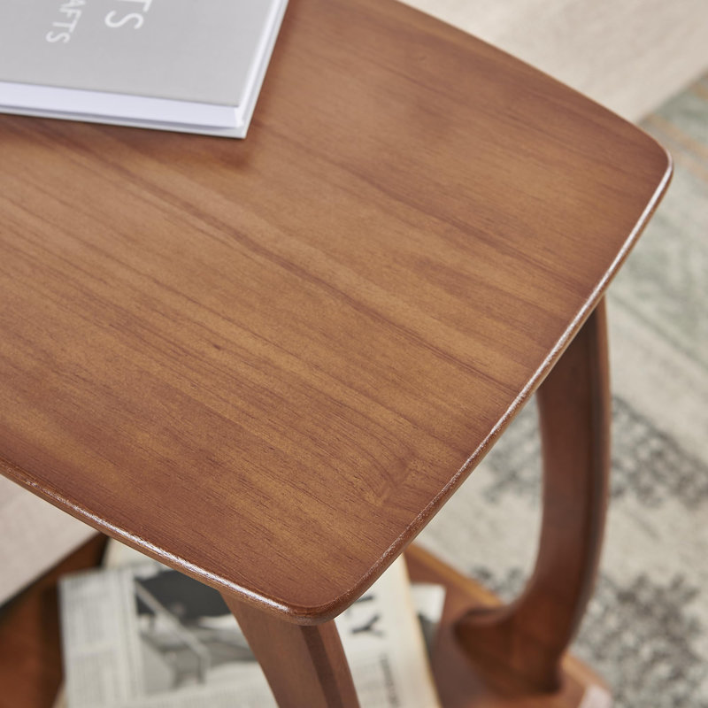 Solid Wood End Table With Rolling Wheels, C Shaped Side Table, TV Tray Table, Couch Table That Slide Under For Small Space, Living Room, Bedroom (Walnut)
