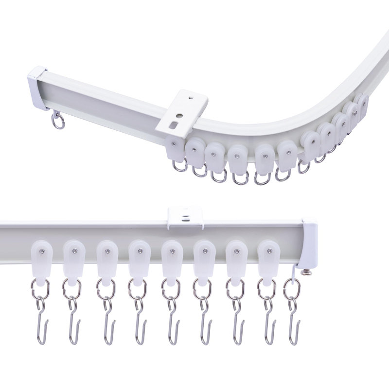 Système de rails de rideaux de plafond, rails de rideaux flexibles et flexibles pour fixation au plafond, rail de séparation coulissant en aluminium robuste avec crochets pour salon, véhicule récréatif, bureau, blanc