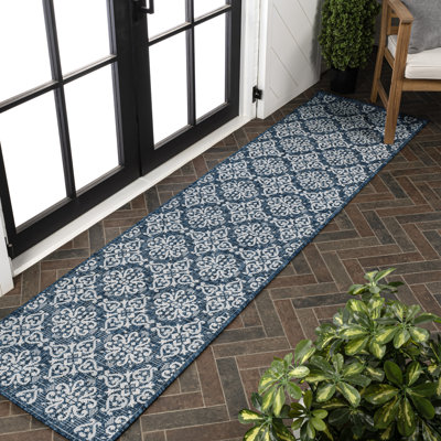 Tapis d'intérieur / extérieur bleu marine / crème Amora