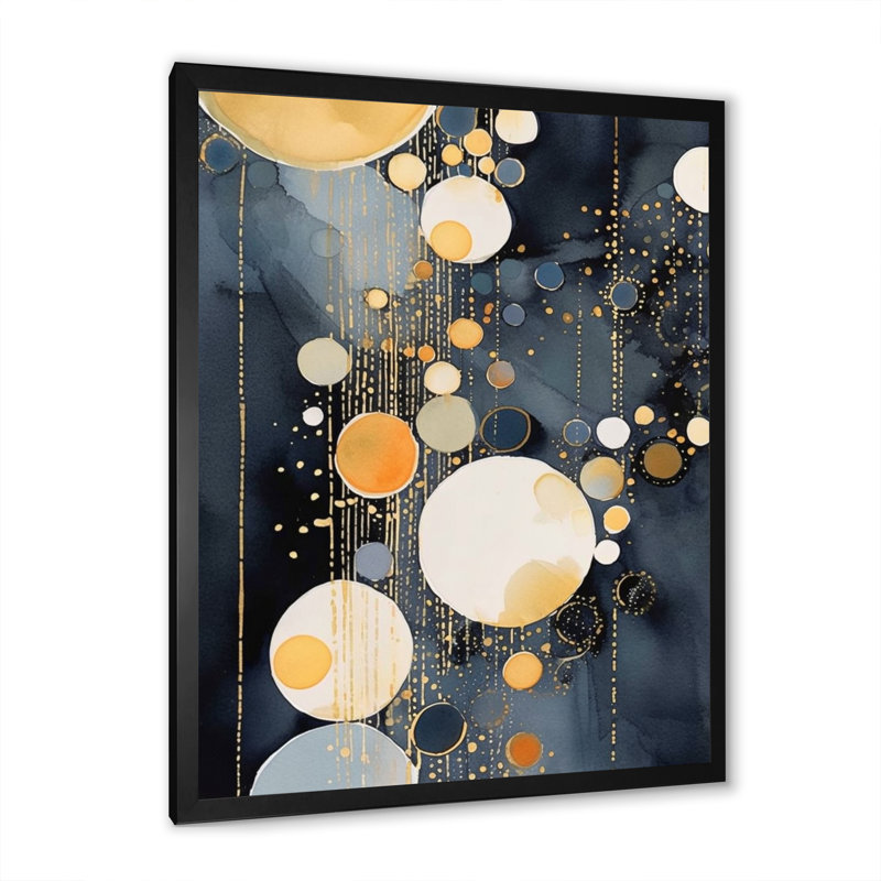 Pastel abstrait avec taches bleues noires et dorées - impression, Cadre photo noir, H 32 po x l 16 po x P 1 po