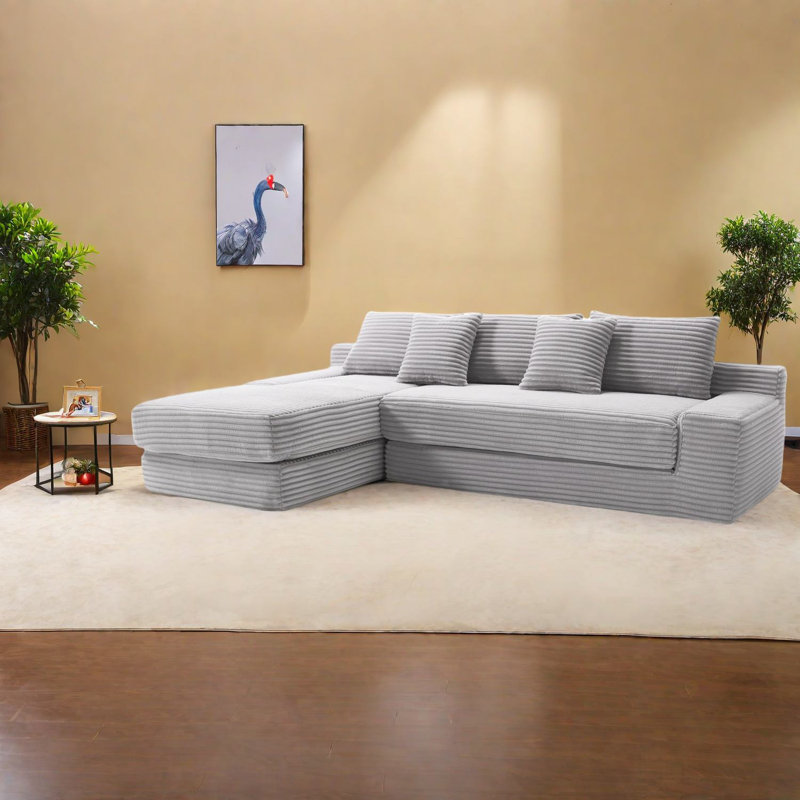 Canapé modulaire multifonctionnel moderne en tissu, canapé en nuage gris clair en forme de L pour le salon
