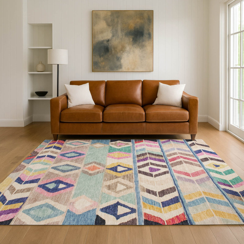 Tapis tribal intérieur / extérieur lavable à la machine Chantille ACN2721, Rose, 5 pi x 7 pi 6 po