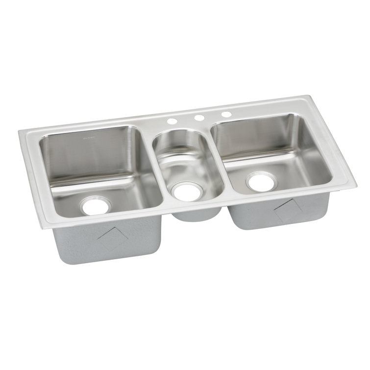 Lustertone 43" L x 22" W Triple Basin Drop-in Kitchen Sink with Faucet Kit