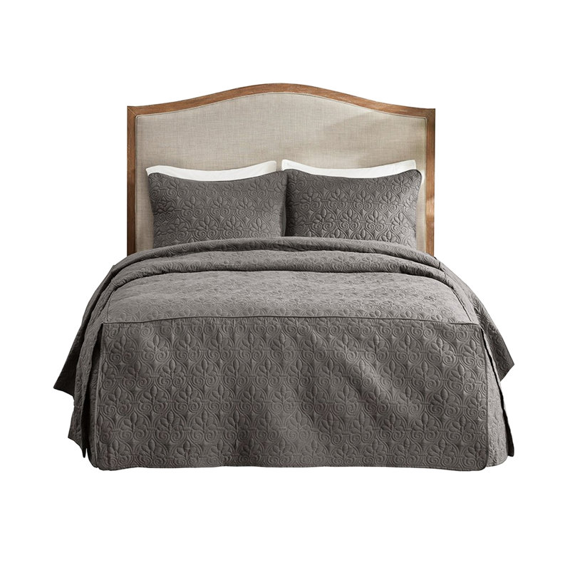 Ensemble de couvre-lit 3 pièces gris foncé très grand - plié en coin plissé, rembourrage 100%, microfibre, literie de chambre à coucher intrigante, luxe doux