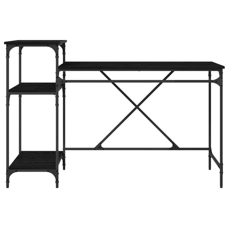 Metal Base Computer Desk, Black Oak, 90cm. H x 135cm. W x 50cm. D