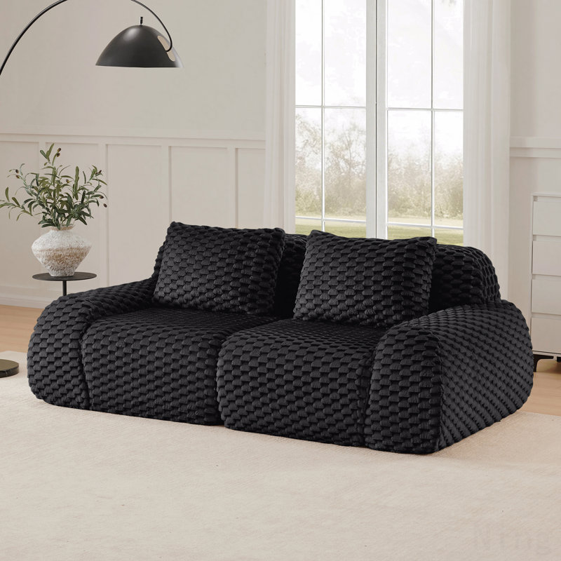2-Seat Modular Flannelette Sectional Sofa with Anti-Slip Base - Black, Black