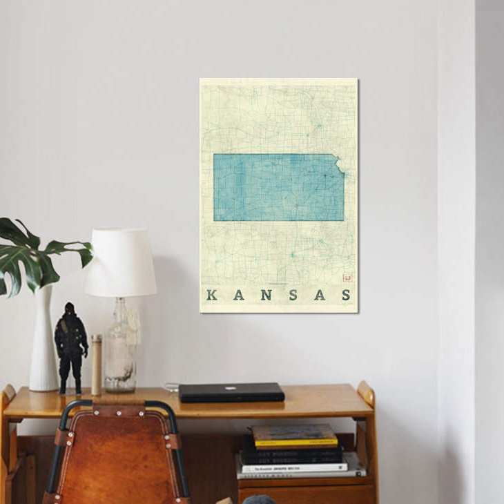 « kansas map », impression sur toile, H 12 po x l 8 po x P 0,75 po, Toile tendue, Pas de tapis