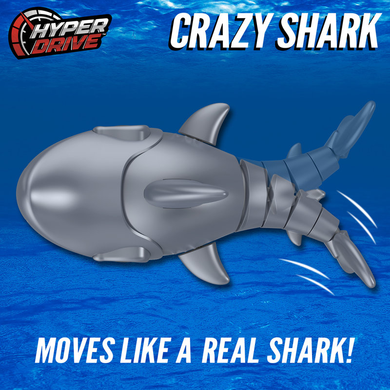 Hyper Drive: Crazy Shark - Gris - 14 po Sons Mega Chomp IR Télécommande jouet, Chomping réaliste et mouvement de queue, joue de la musique, joue des cascades, enfants 3+