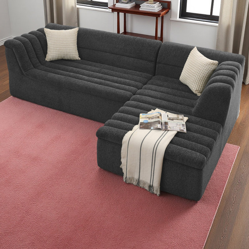 106" L-Shaped Modular Sectional Sofa With Chaise For Living Room, Chenille Upholstered Boneless Couches With Wave-Shaped Armrest, No Pillows Included