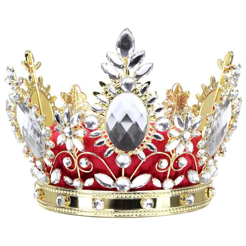 Jeweled Queen Crown, Red - 7.5 Inches, Gold/Red/Silver/Clear