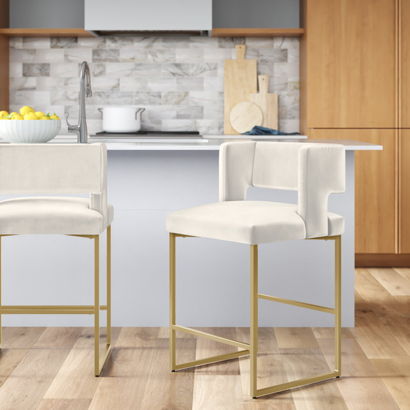Farnsworth Upholstered 27" Counter Height Stool with Metal Frame , Gold, Cream