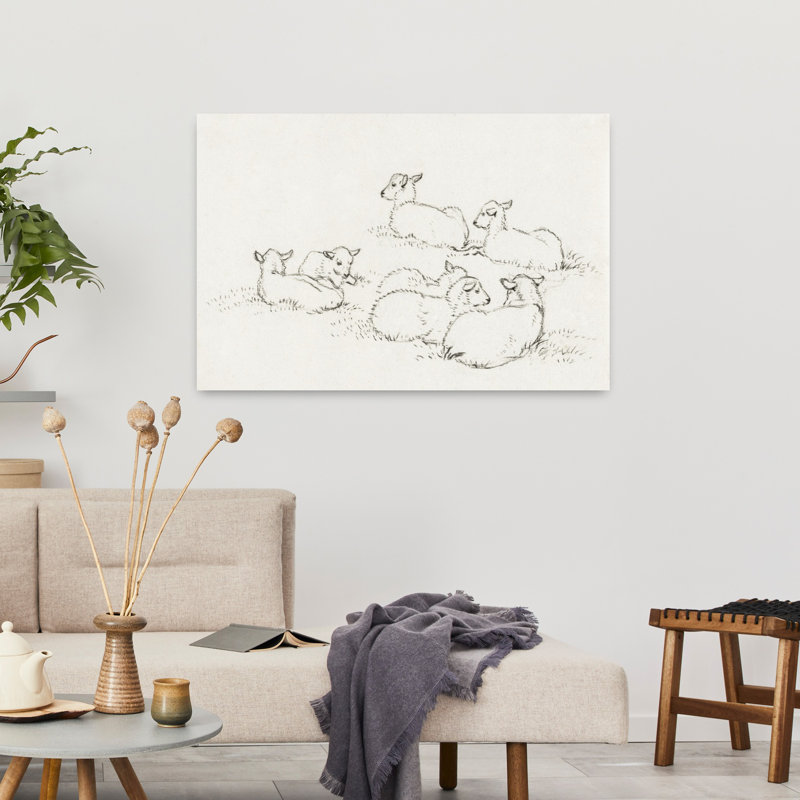 «Six Agneaux couchés», art mural rétro rétro, H 36 po x l 24 po