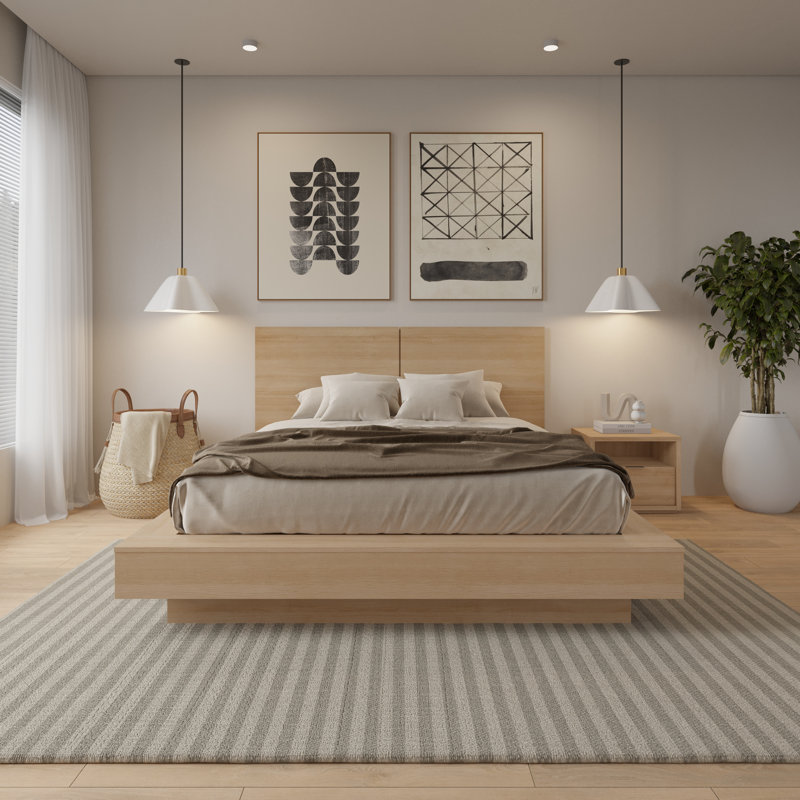 Ensemble de chambre à coucher 2 pièces avec tête de lit à lattes Dahlia, 1 table de chevet, Beige