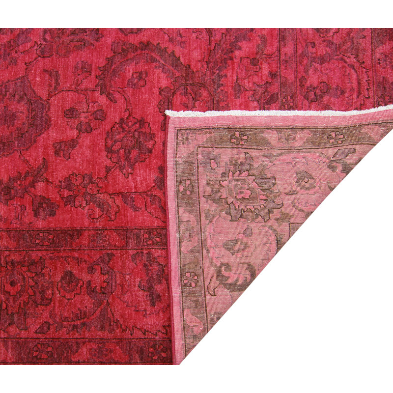 Tapis unique rose / noir noué à la main des années 2010 de 8 pi 3 po x 9 pi 10 po Retaj