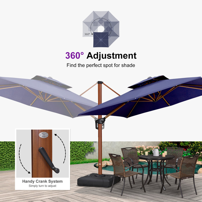 Parasol en porte-à-faux carré en bois 132 po ChemIn, bleu marine, Marine