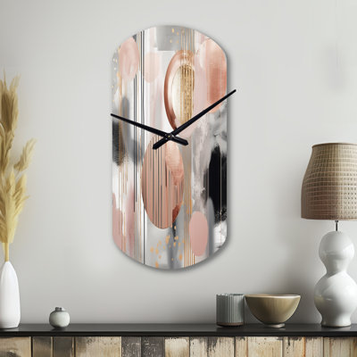 Pink Stripes And Lines Modern Art II - Cylinder Shape Pink Wall Clock Sculpture
