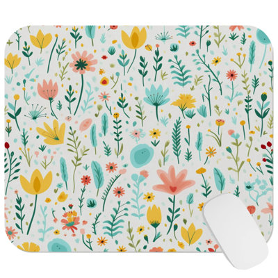 Botanical Spring Wildflowers VIII Scandinavian Gaming Cute Office Laptop Desk Pad Gift Mat Square Rectangle Non-Slip Mousepad