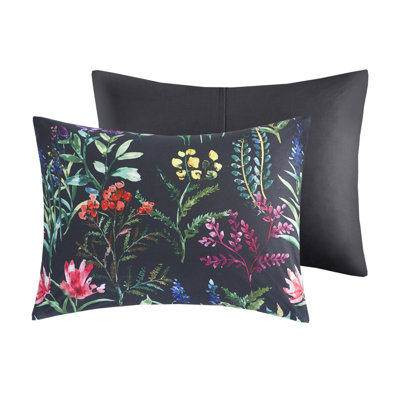 King/ King Comforter - 5 Pieces. Black. Glamorous And Luxurious. Botanical Print Comforter. Filling. 2 Matching Shams & Decorative Pillows. Machine Washable. Feature Piece For Bed. Black Color.