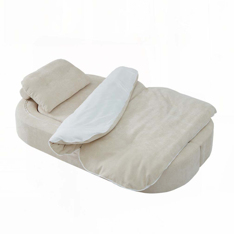 Canapé convertible en velours côtelé avec 2 coussins, Crème, crème