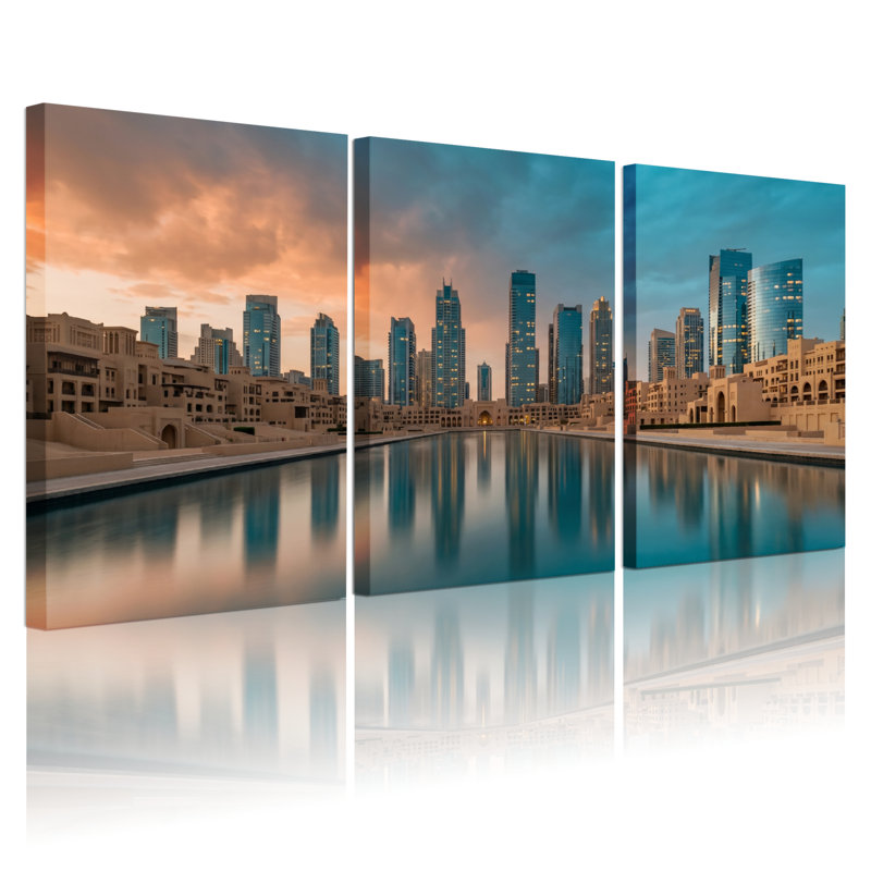 Ensemble de 3 tableaux sur toile représentant la silhouette d'une ville, pour la décoration du salon, de la chambre et de la maison.