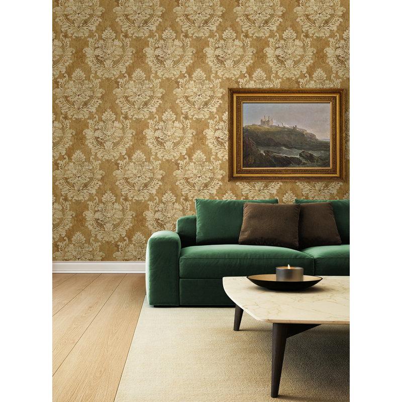  Papier peint à motif damassé Carnegie, Noyer cendré métallique