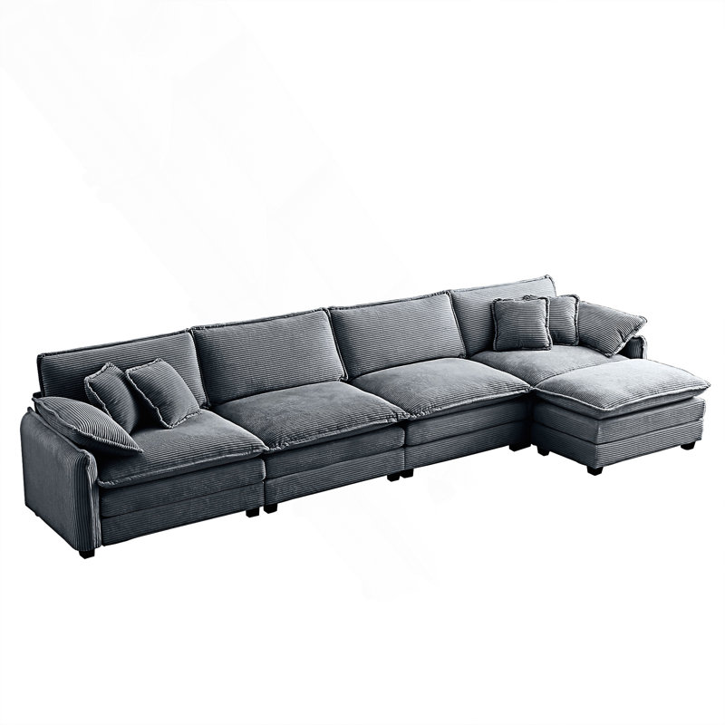 Canapé moderne à 4 places rembourré avec 1 repose-pieds, facile à assembler avec 2 coussins d'accoudoir et 4 coussins décoratifs
