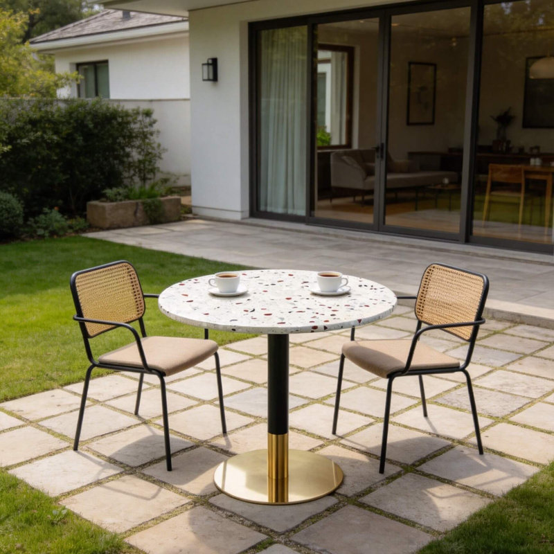 Table d'extérieur ronde 24 "avec table à piédestal et table basse d'extérieur 24" Terrazzo, Beige