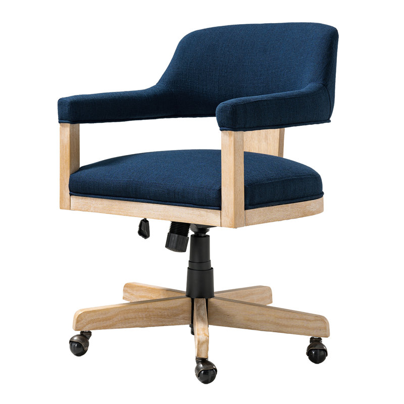 Ackeron Ocean Modern Farmhouse Solid Wood Simple Assembly Swivel Office Chair with Tilt Function, Navy