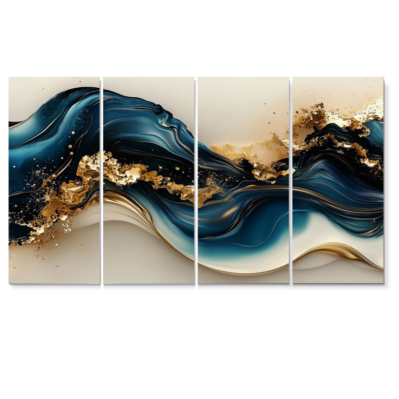 Champlon - art mural vagues - décoration murale moderne, H 32 po x l 64 po, 4