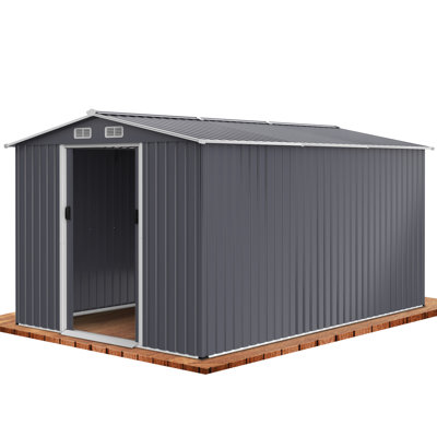 8X12 Ft Outdoor Steel Storage Shed With Sliding Doors And Air Vent,Grey.