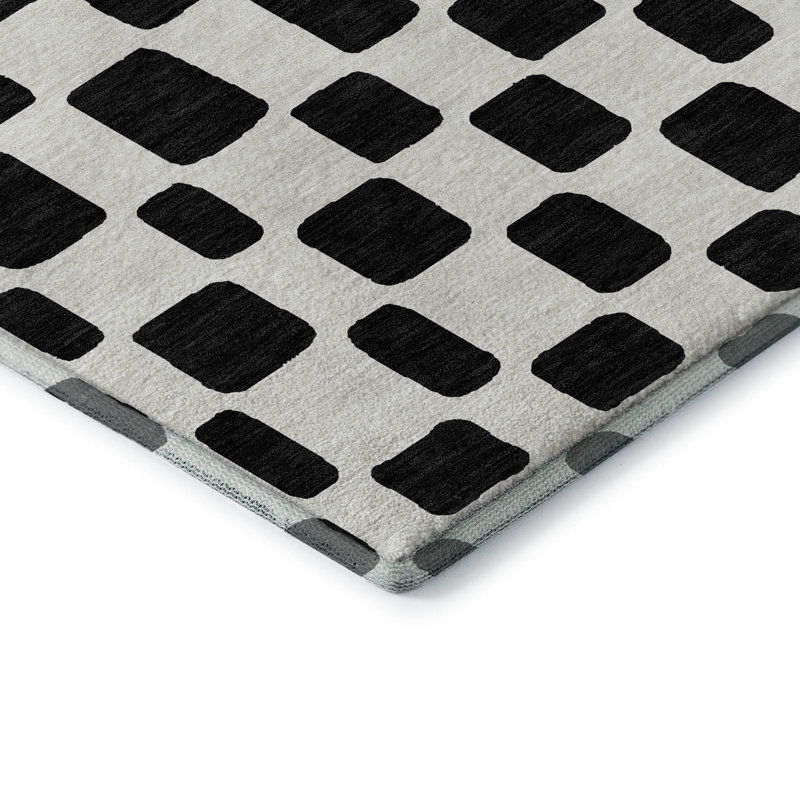 Premium Machine Washable Prisco Black Rug, Rectangle 10' x 14'