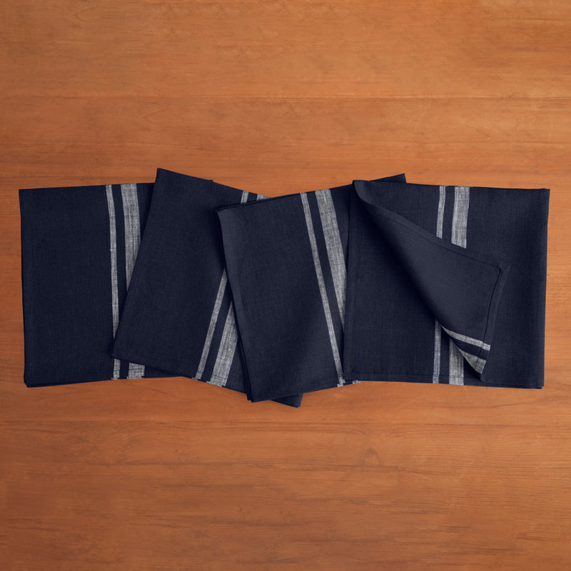 White and Navy French Stripe Linen Dinner Napkins Set of 4