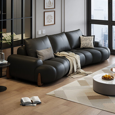 Black Genuine Leather Modular Sofa cushion couch