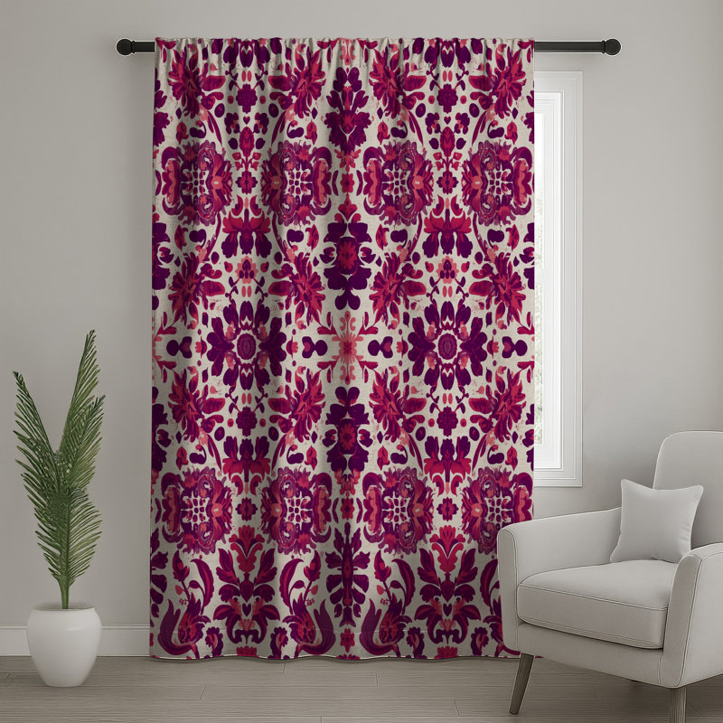 Rideaux de fenêtre à motif damassé rose, mauve et damas - 1 panneau, Blockout, 50" x 92" - 1 Panel