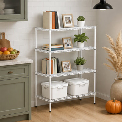 Étagère de rangement polyvalente en métal, étagère en fil métallique réglable à 4 niveaux robustes - étagères de rangement robustes, étagère de rangement robuste et pratique pour la salle de lavage, la salle de bain, la cuisine et les petits e
