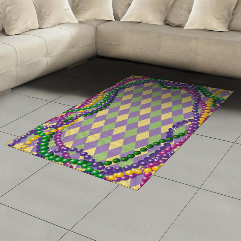 Tapis décoratif en fibres de polyester à haute densité Mardi Gras, Rectangle— 4 pi x 5 pi 8 po
