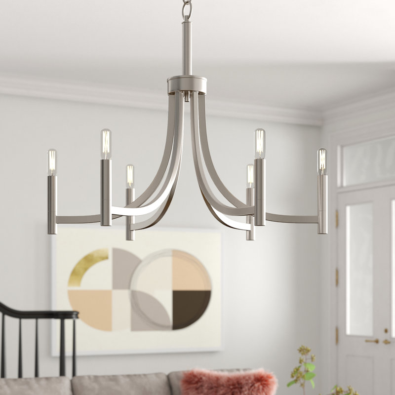 Lustre style chandelier 6 lumières Crumrine, Nickel satiné