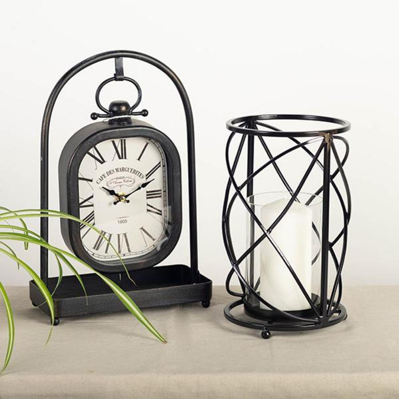 Ouragan de table en métal, Transparent / noir, H 10,25 po x l 6,25 po x P 6,25 po
