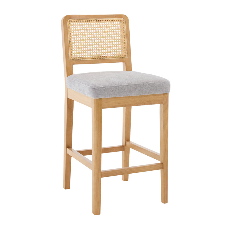 Upholstered Counter Stool with Solid Wood Frame, Grey Chenille, Natural