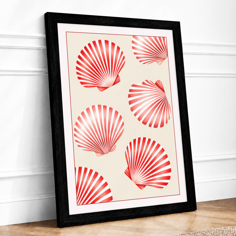 Coral Seashells Coastal - Framed Print, Black, A4 - 29.7 x 21.0 cm