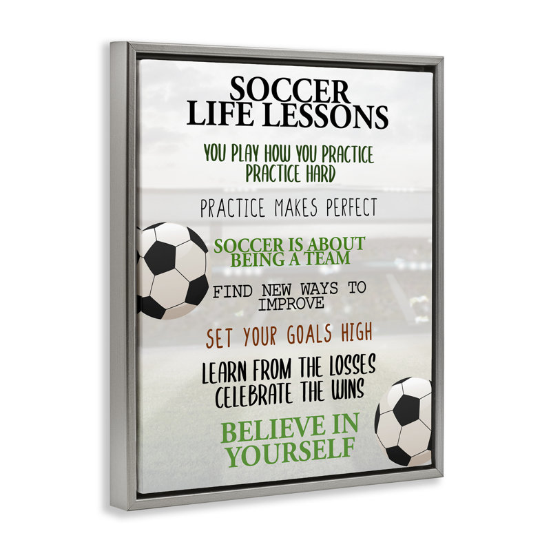 Cadre flottant Soccer Life Lessons, design par Kim Allen, Cadre flottant gris lustré, H 21 po x l 17 po