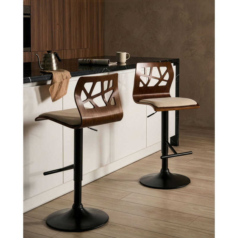 Swivel Upholstered Adjustable Height Counter Stool, Beige, Matt Black