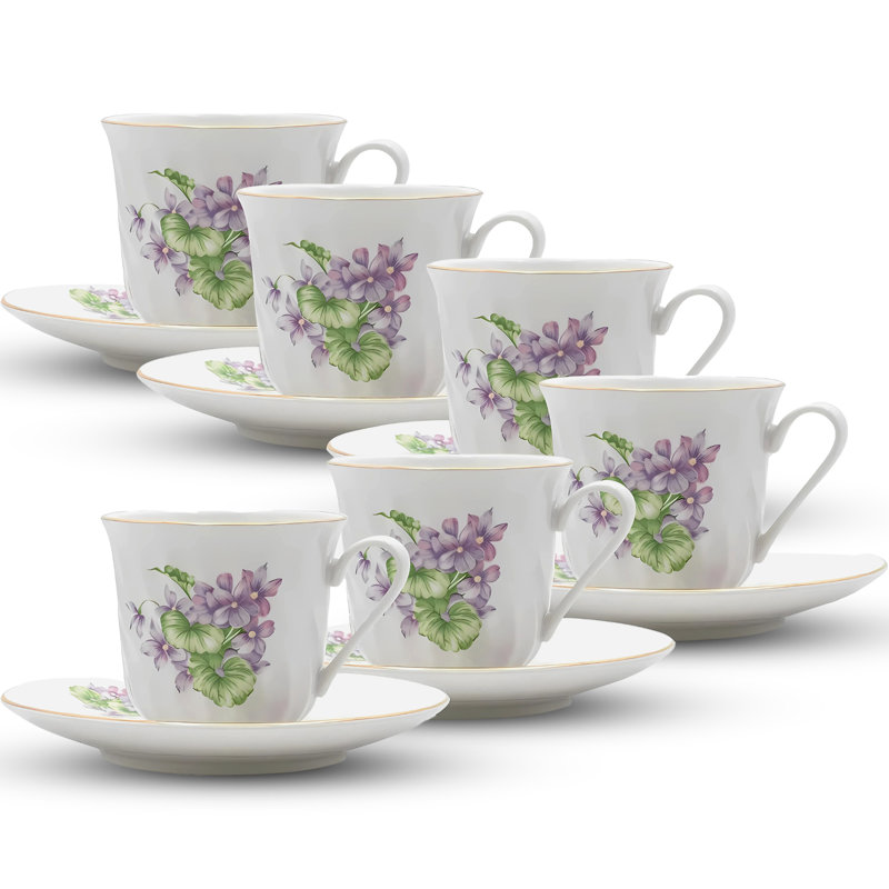 Ensemble de tasse à thé et soucoupe en porcelaine blanche Nila (service pour 6 personnes)
