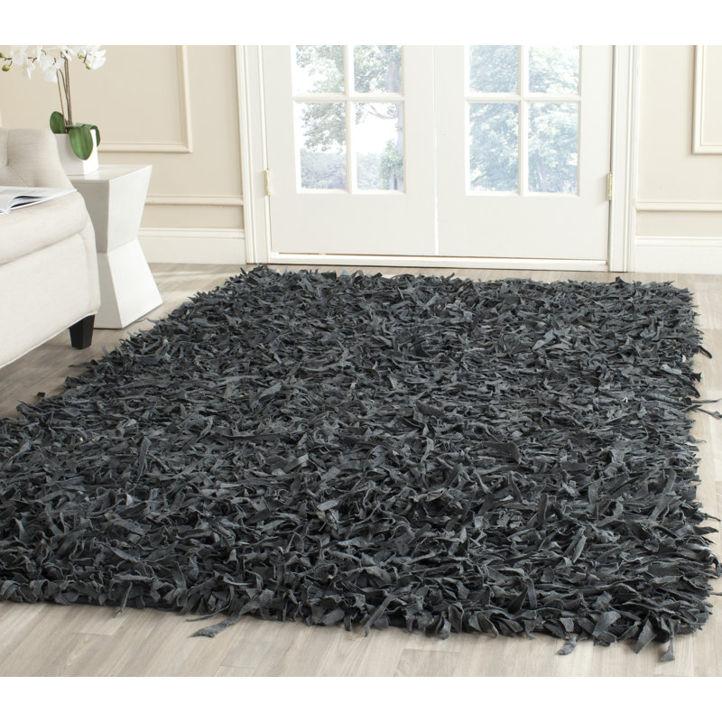 Tapis noir / gris crocheté à la main Godsey, Rectangle 3 pi x 5 pi